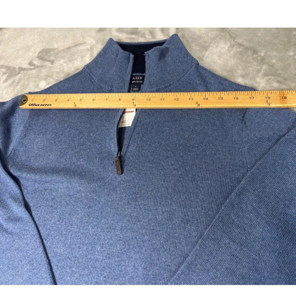 J.Crew Cotton Quarter Zip Sweater Heather Blue Mock Neck Pullover Mens L NWT